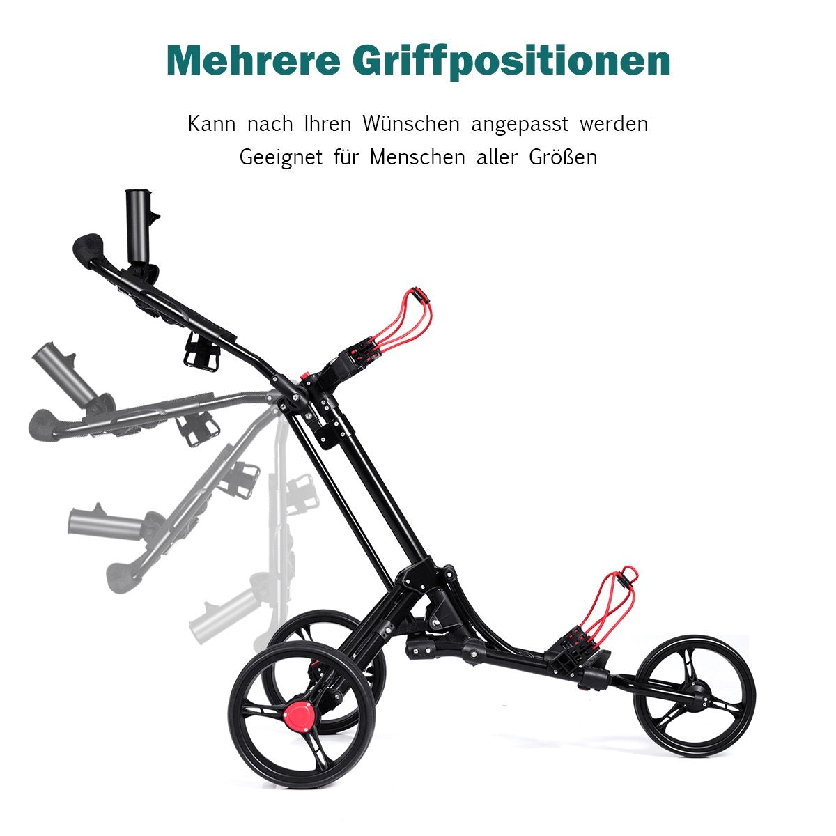 3-wheel golf trolley golf cart golf foldable simple push and pull cart black