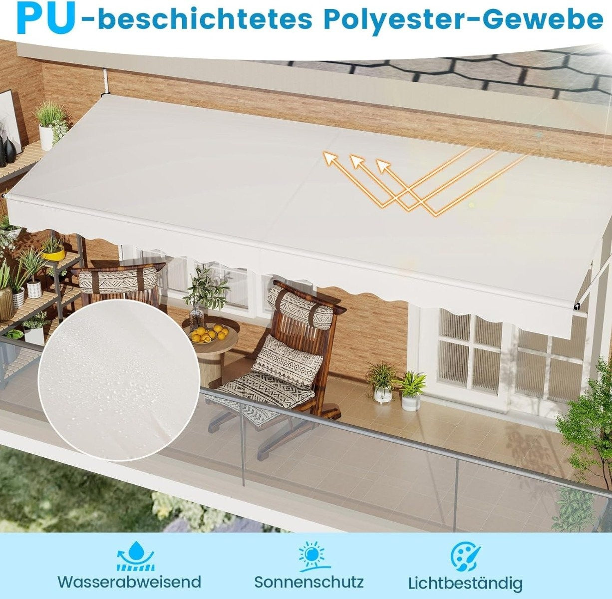 400 cm Adjustable Balcony Awning, No-Drill, White