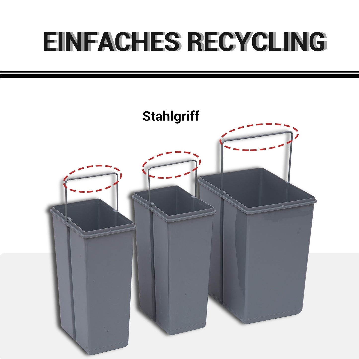 40L pull-out waste container with 3 compartments for kitchens
