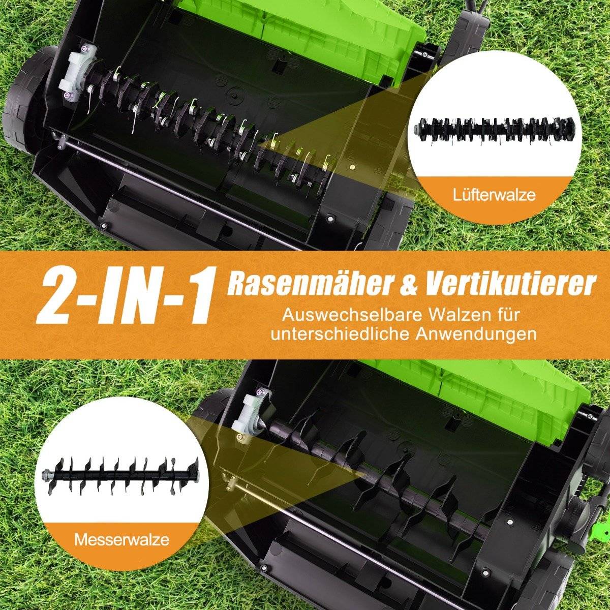 41cm Electric Scarifier & Lawn aerator 15A 2-in-1 lawn scarifier with 3-position height adjustment green