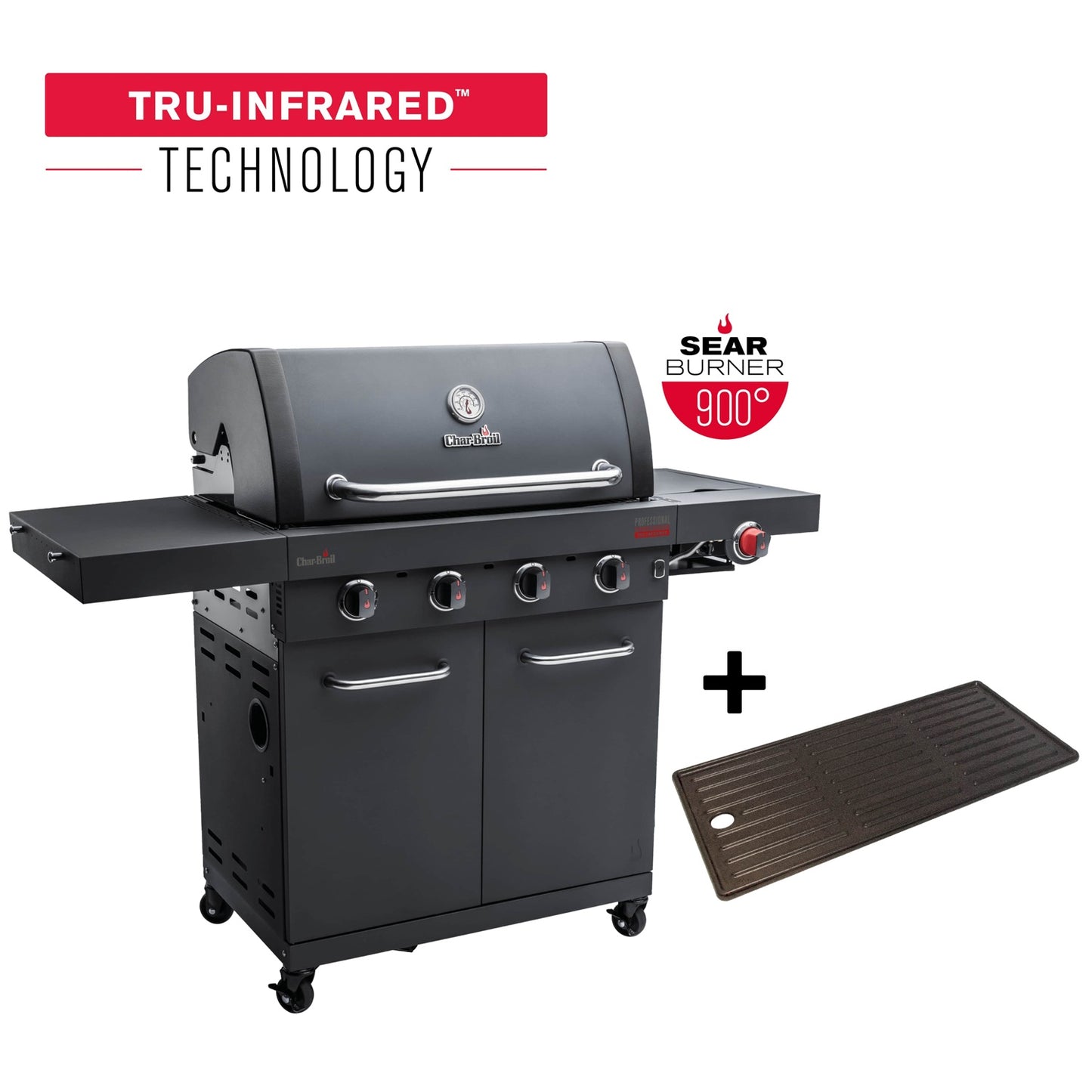 4-Burner Gas Grill with Infrared Sear Burner, Cast Iron Grates