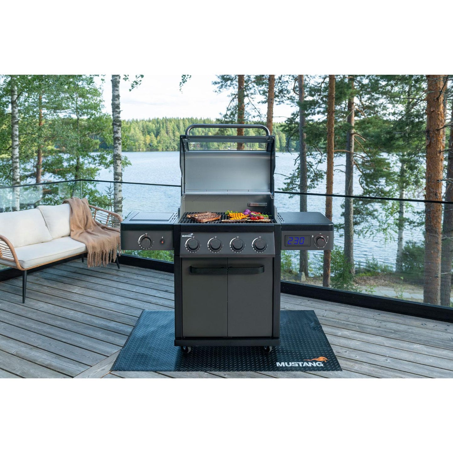 4-Burner Gas Grill with Infrared Side Burner, Thermostat Control