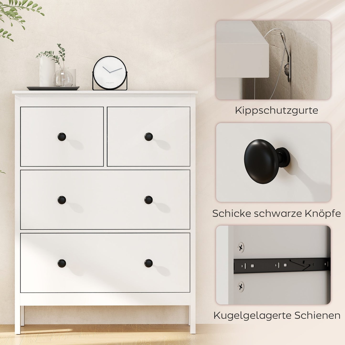 4-Drawer Dresser for Clothes & Linens, White MDF