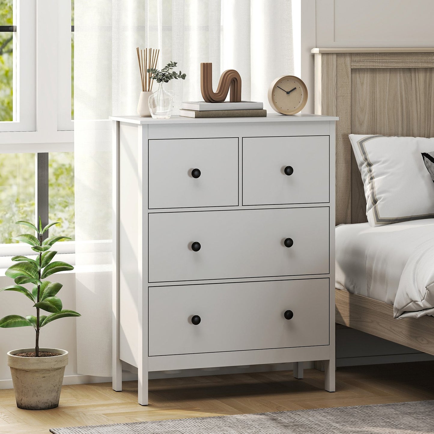 4-Drawer Dresser for Clothes & Linens, White MDF