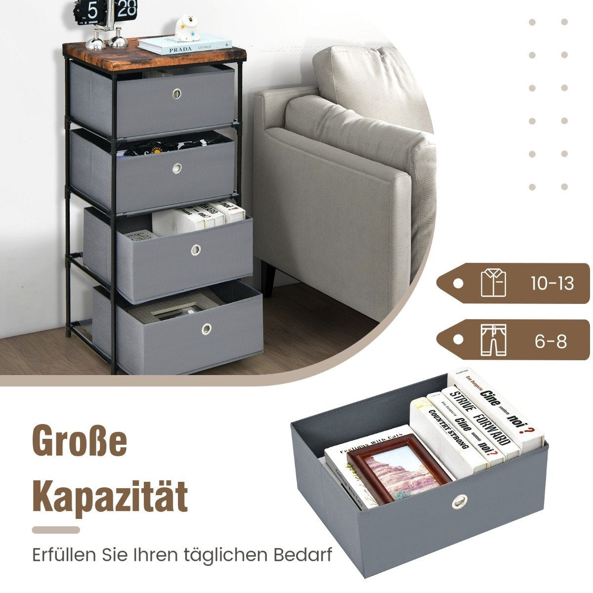 4-Drawer Fabric Dresser for Bedroom Storage, 42x33.5x84.5 cm, Gray