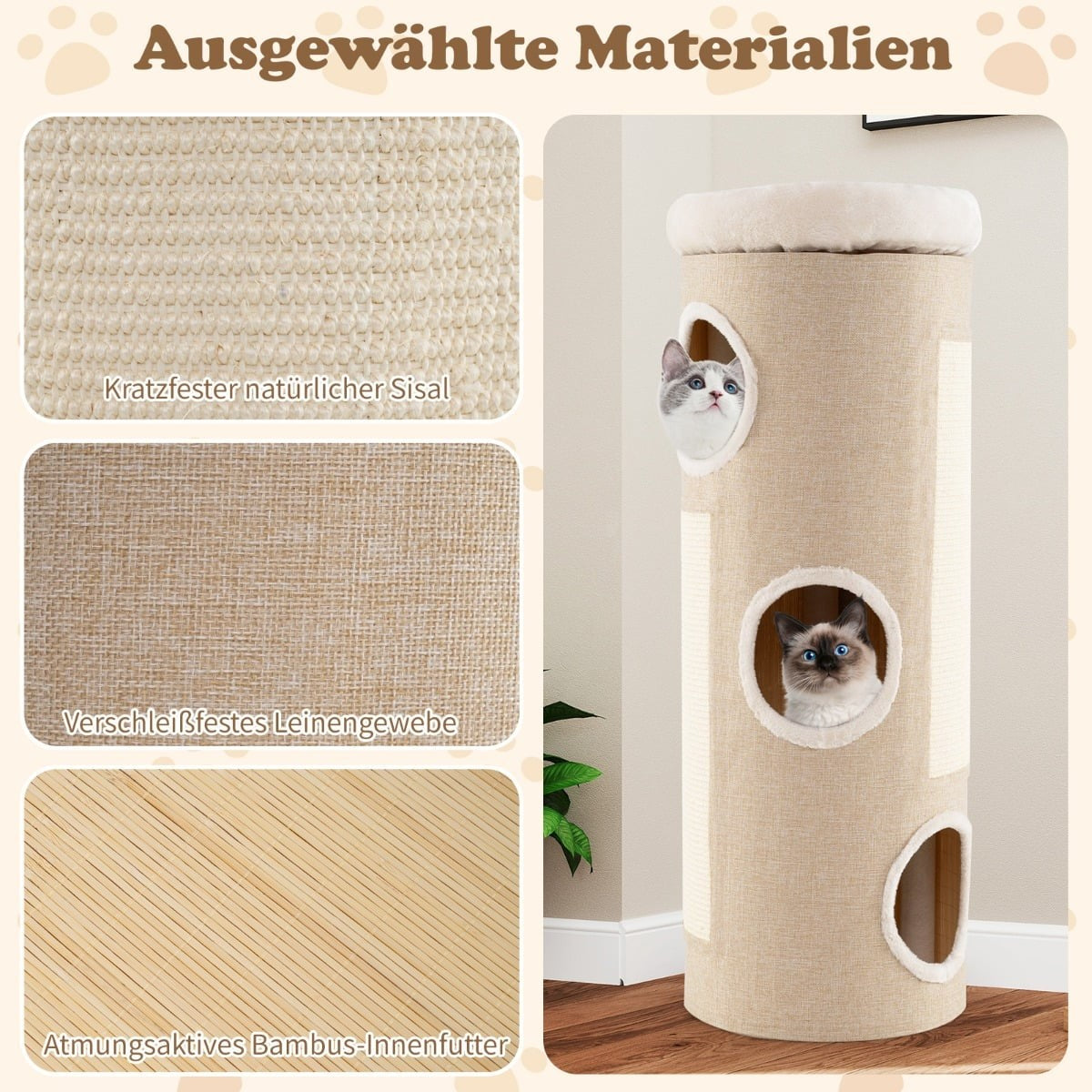 4-Level Cat Tower with 3 Caves & 2 Sisal Scratch Pads