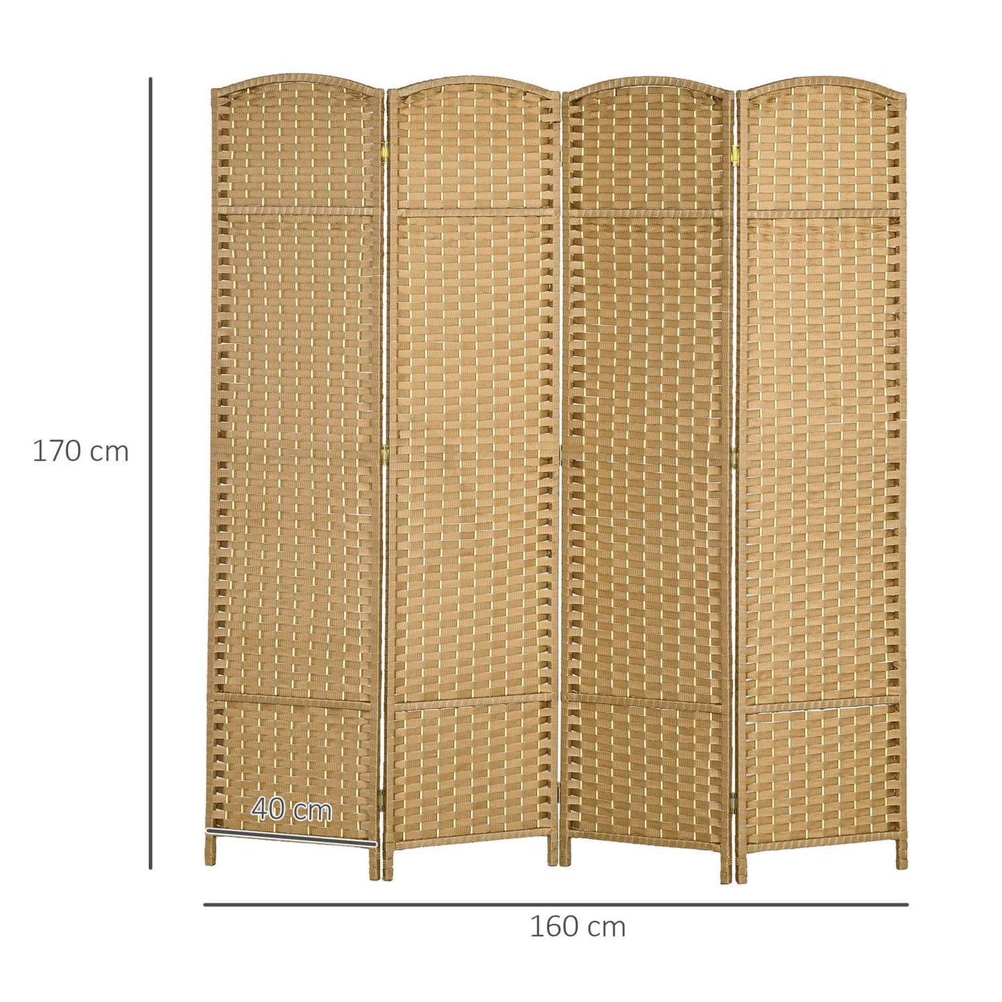 4-Panel Folding Room Divider, Natural Wood, Privacy Screen