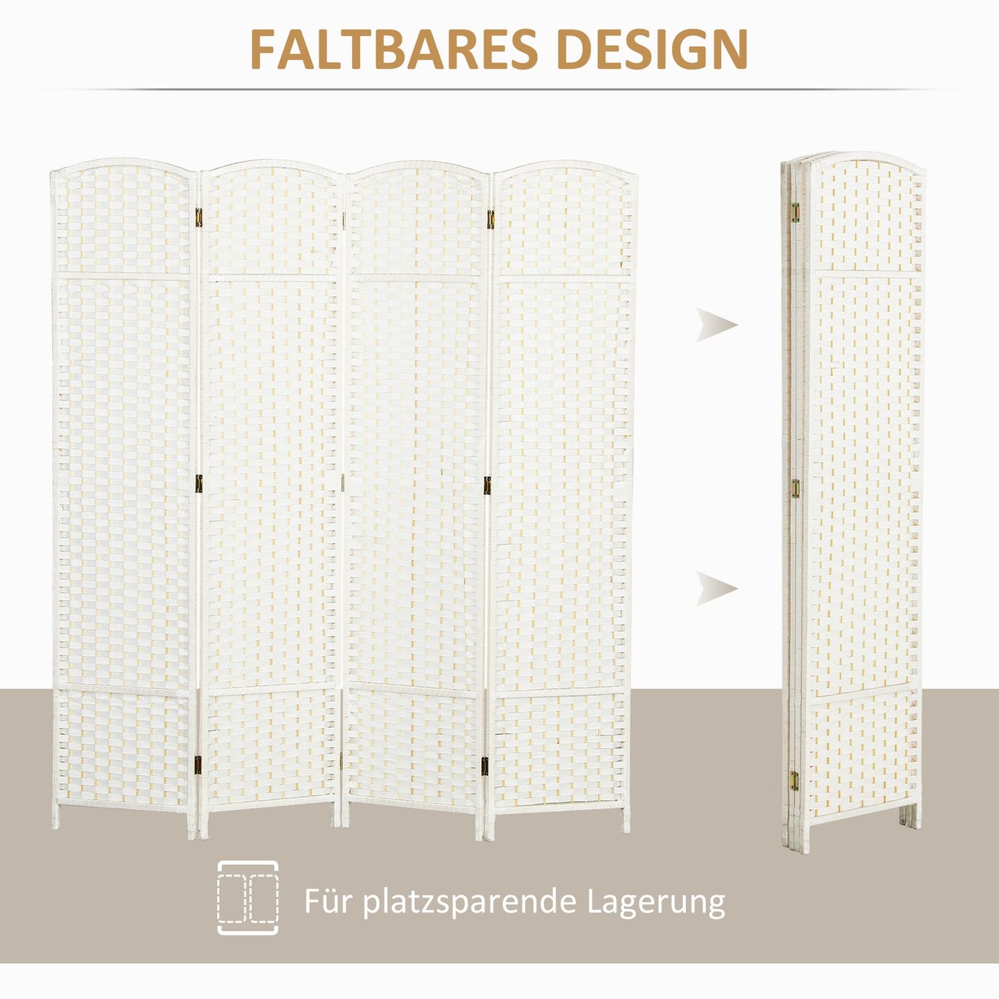 4-Panel Folding Room Divider, White Polypropylene