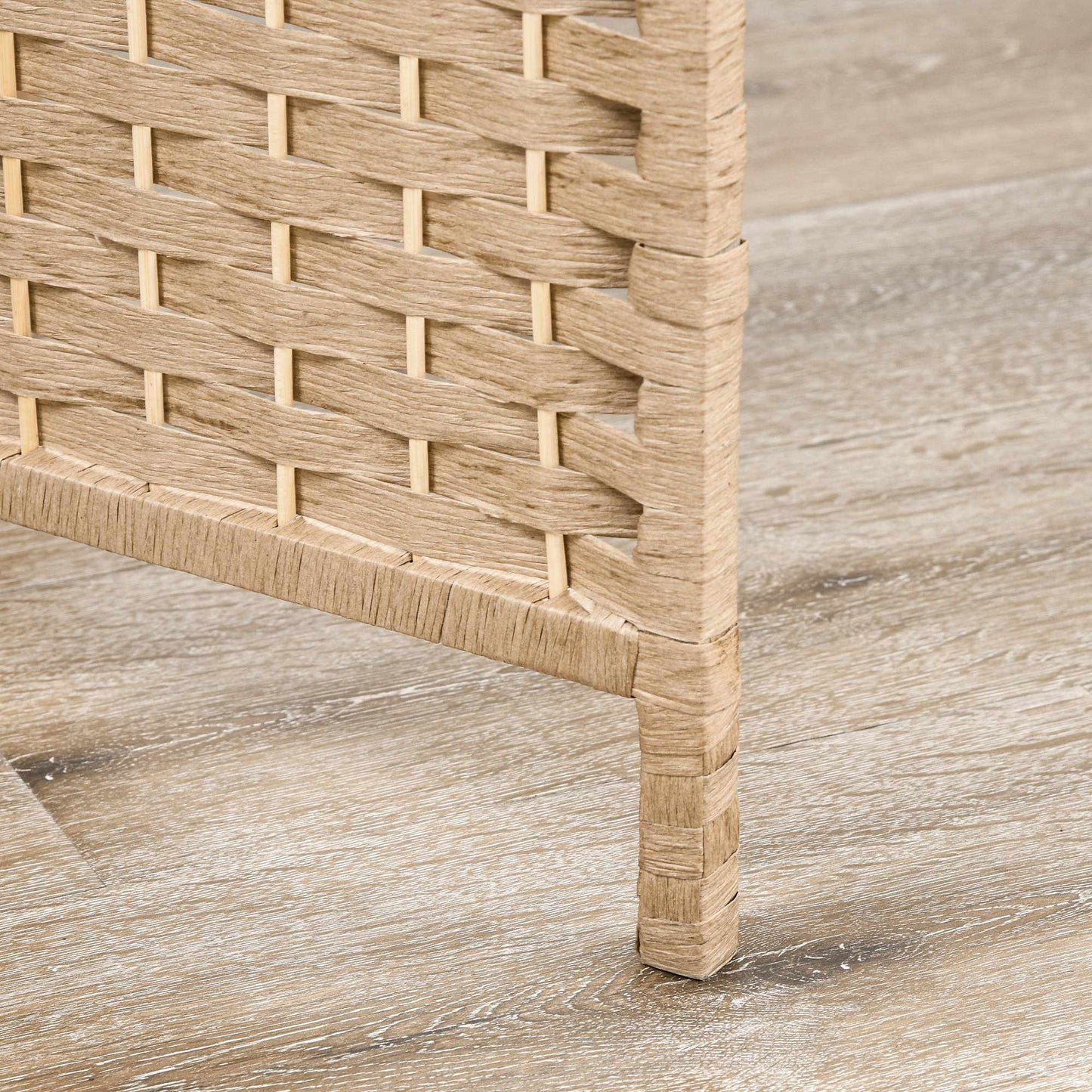 4-Panel Folding Room Divider with Shelves, Natural Wood