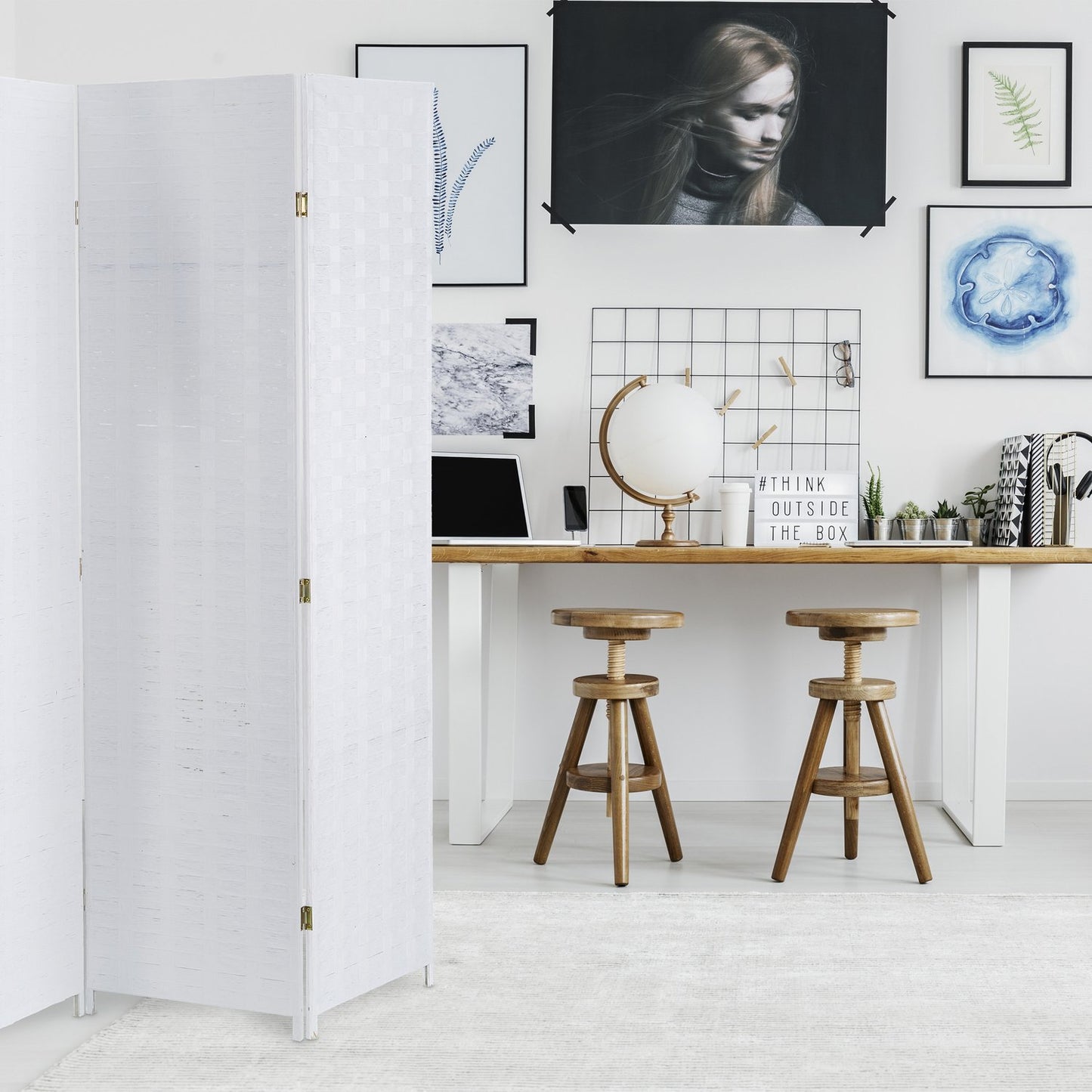 4-Panel Folding Screen in White