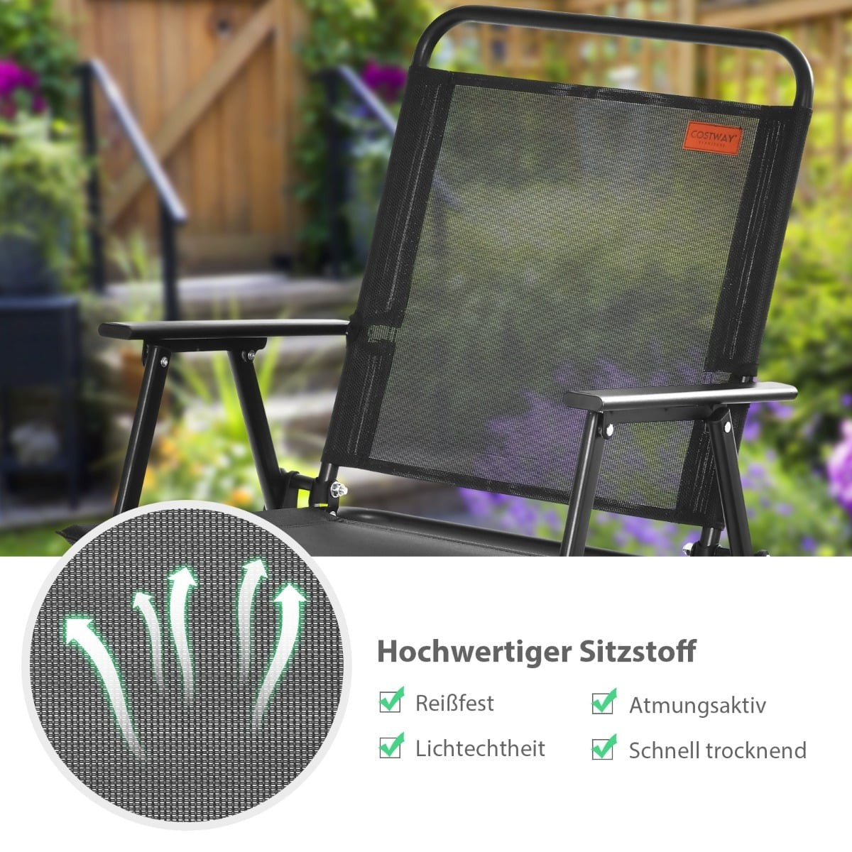 4-Piece Black Folding Garden Chairs with Armrests