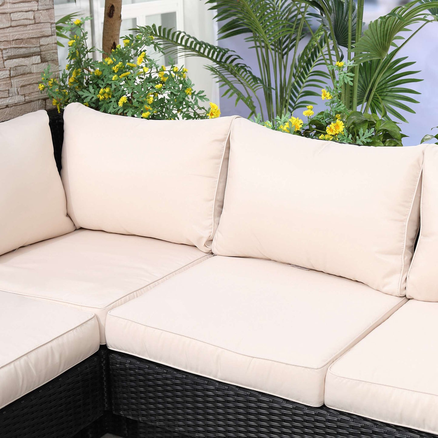 4-Piece Black Polyrattan Outdoor Lounge Set with Cushions
