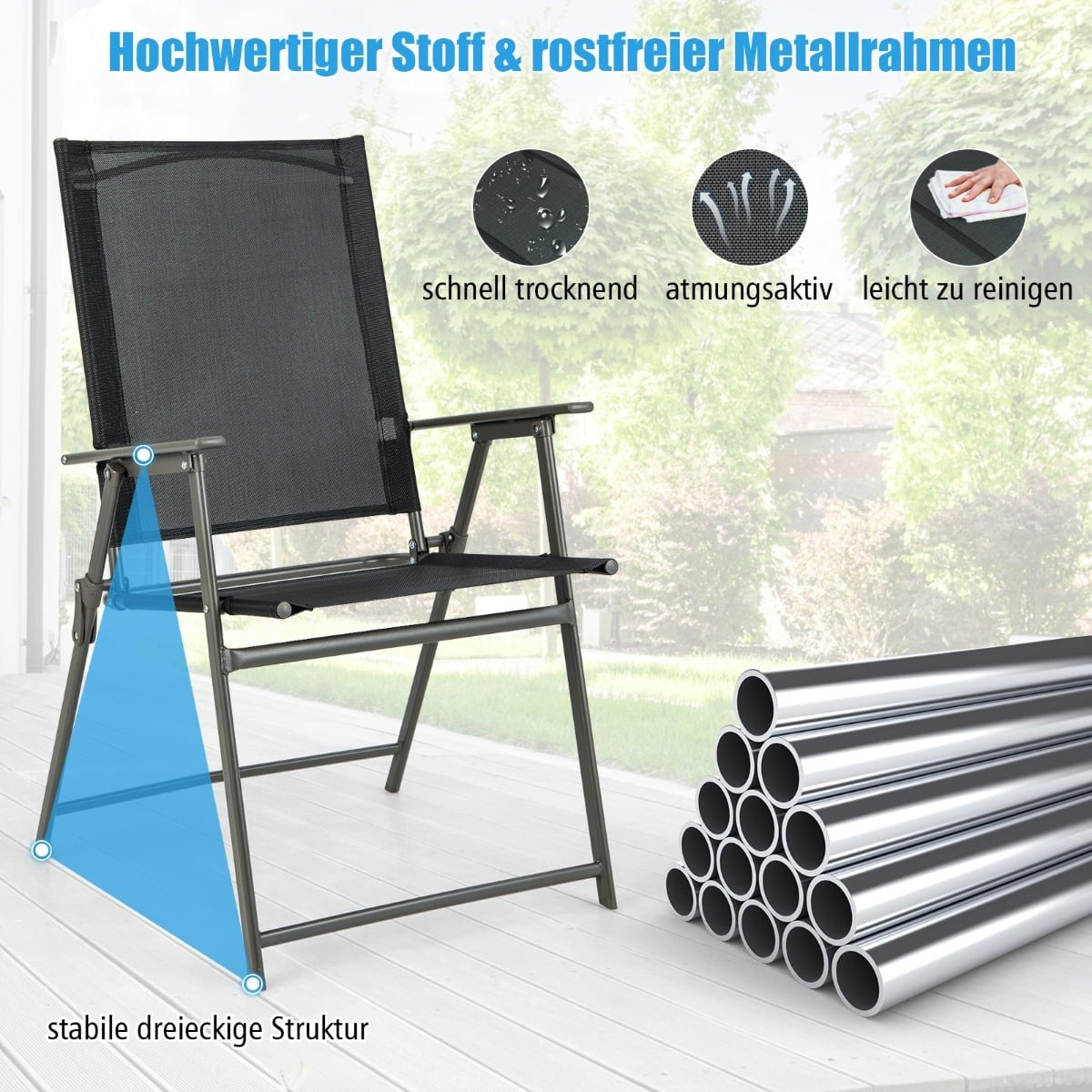 4-Piece Folding Garden Chairs Set, Weatherproof, Black
