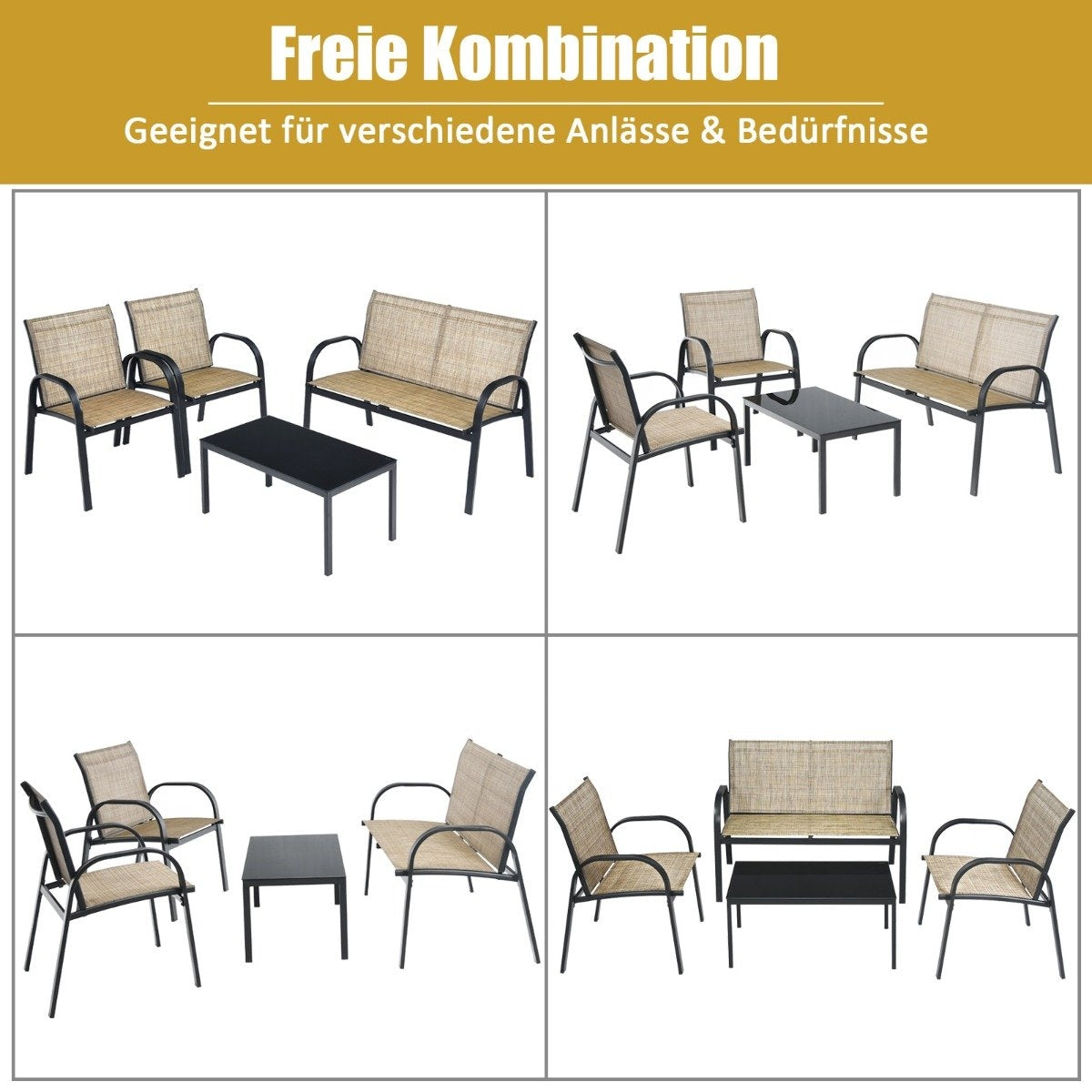 4-Piece Outdoor Furniture Set with Sofa, Chairs & Table