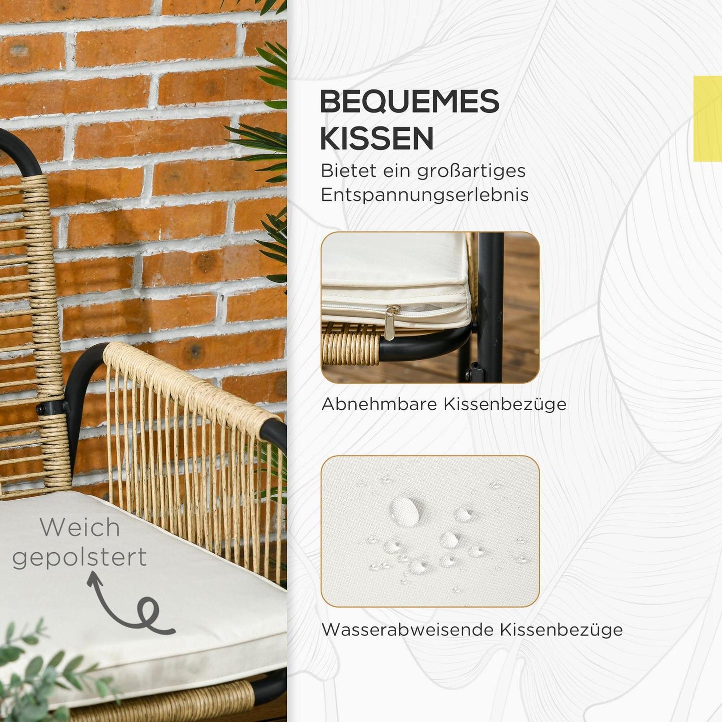 Outdoor furniture in polyrattan, sofa, chairs & table, yellow