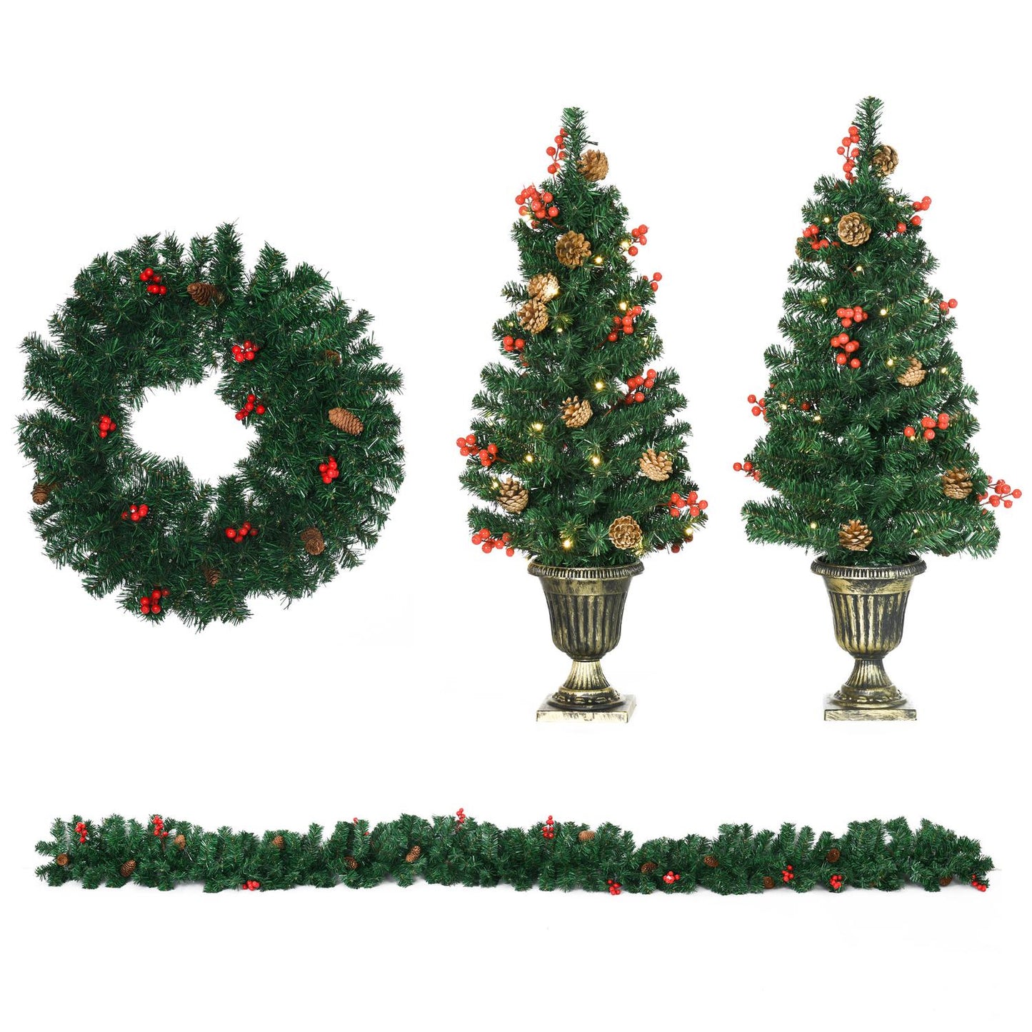 LED Christmas Decoration Set - Tree, Wreath, Wreath