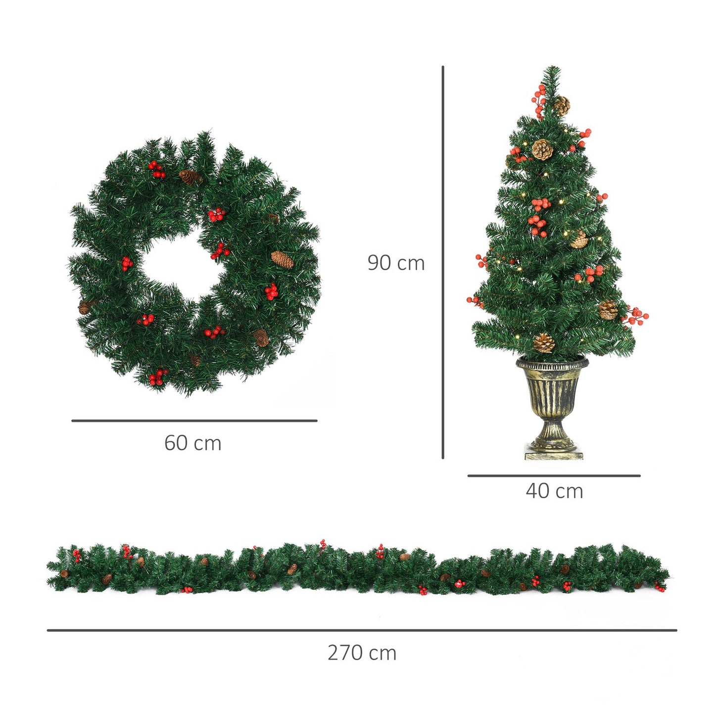 LED Christmas Decoration Set - Tree, Wreath, Wreath