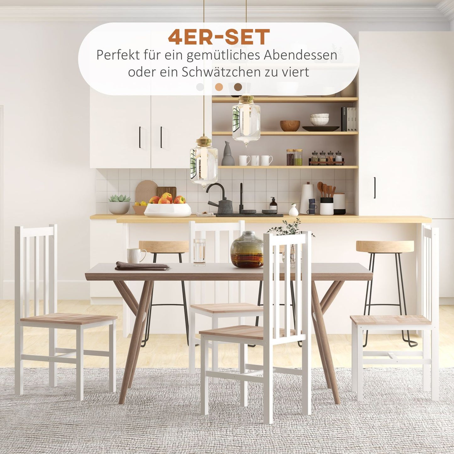 4-Piece Solid Wood Dining Chairs, Modern Design, Natural