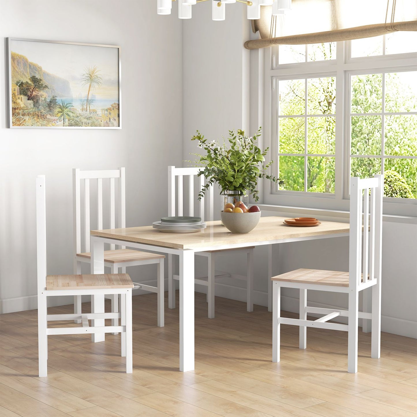 4-Piece Solid Wood Dining Chairs, Modern Design, Natural