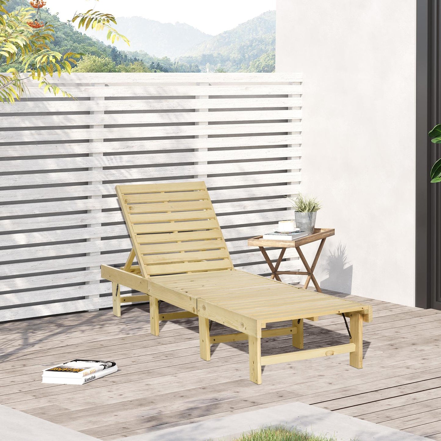 Adjustable garden chair in pine, folding sun lounger