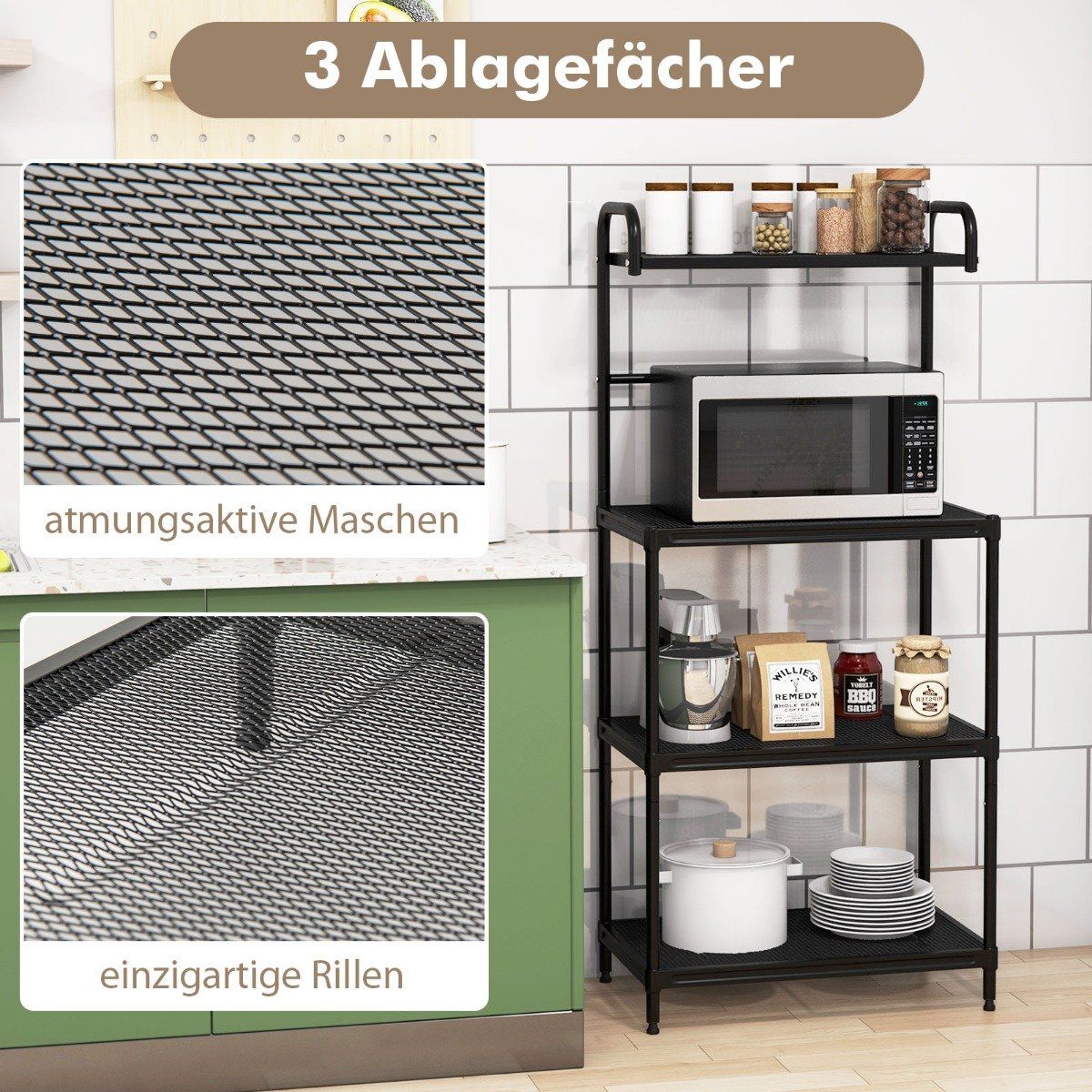 4-Tier Metal Kitchen Shelf with Adjustable Shelves, Black