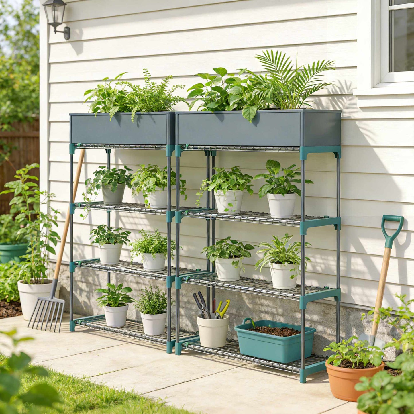 4-Tier Plant Stand Set, Indoor Outdoor Steel, 104 cm