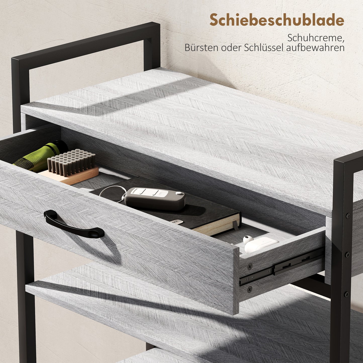 4-Tier Shoe Rack with Drawer, Holds 9 Pairs, Gray