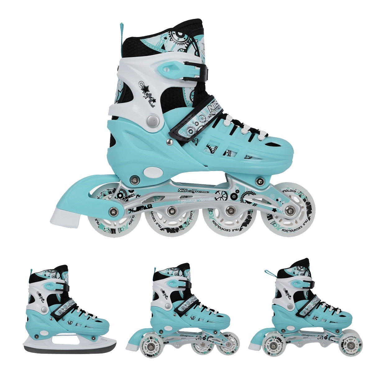 4-in-1 Inline Ice Skates, Mint, Size S (31-34)