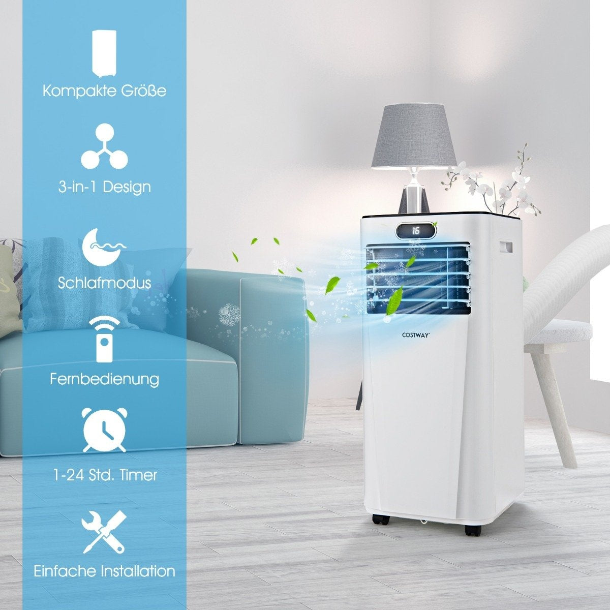 4 in 1 Portable Air Conditioner 7000 BTU Cooling & Ventilation & Dehumidification 16℃~32℃ White