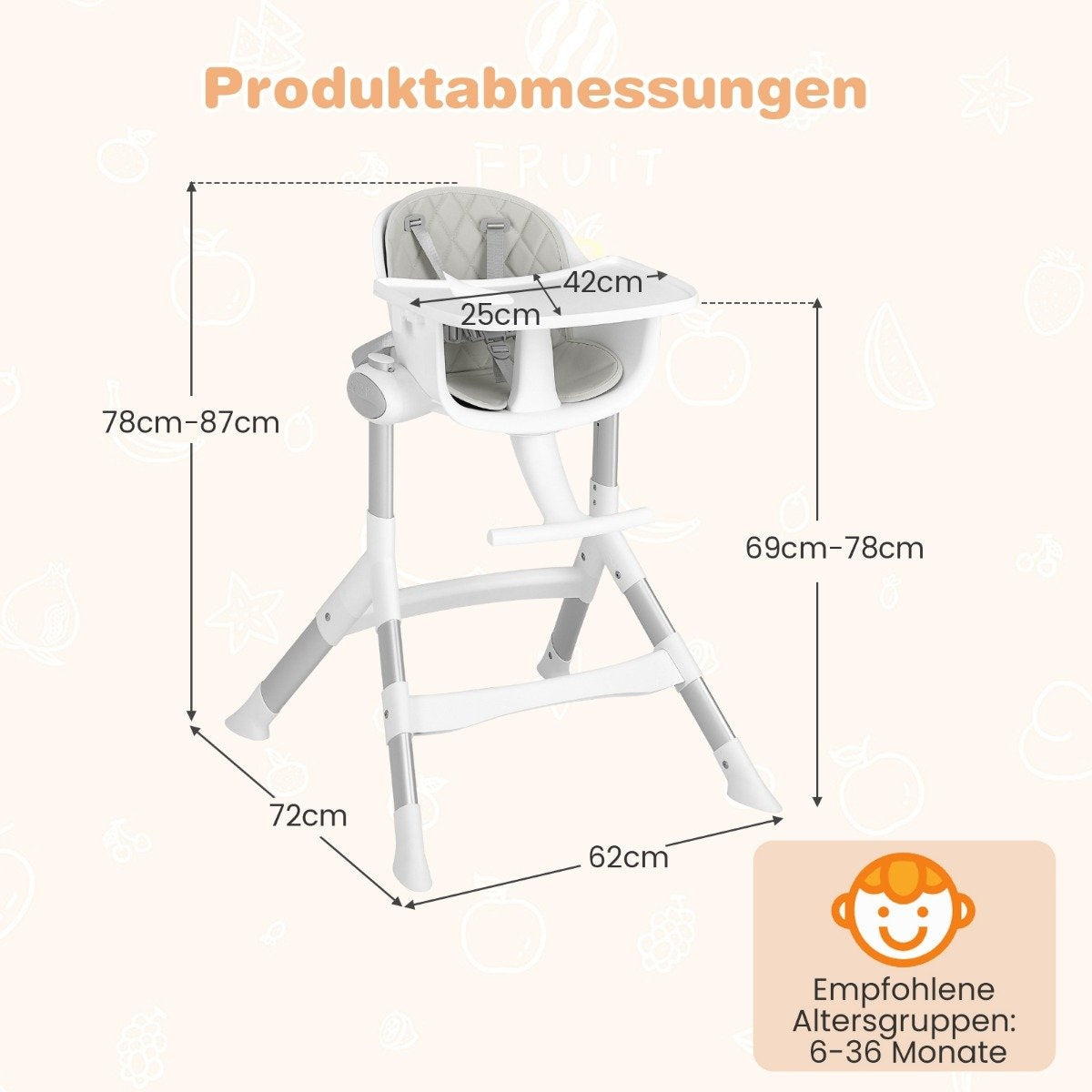 4 in 1 baby chair baby high chair convertible with 5-way adjustable height gray