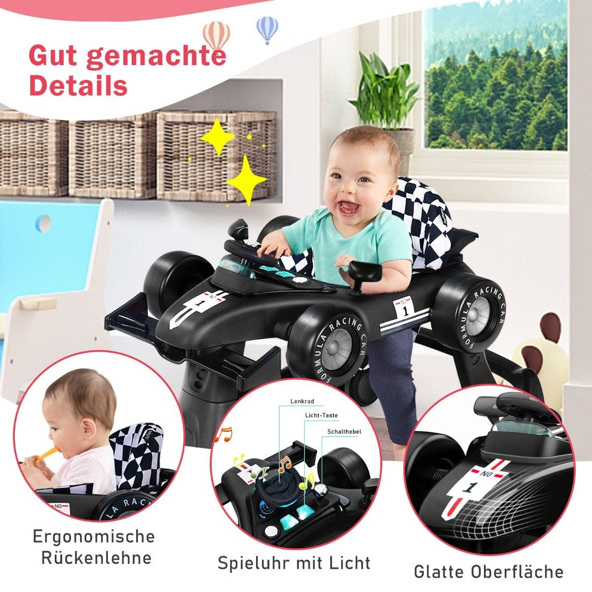 4 in 1 baby walker folding baby walker 73 x 61 x 51.5/53.5/55.5 cm black