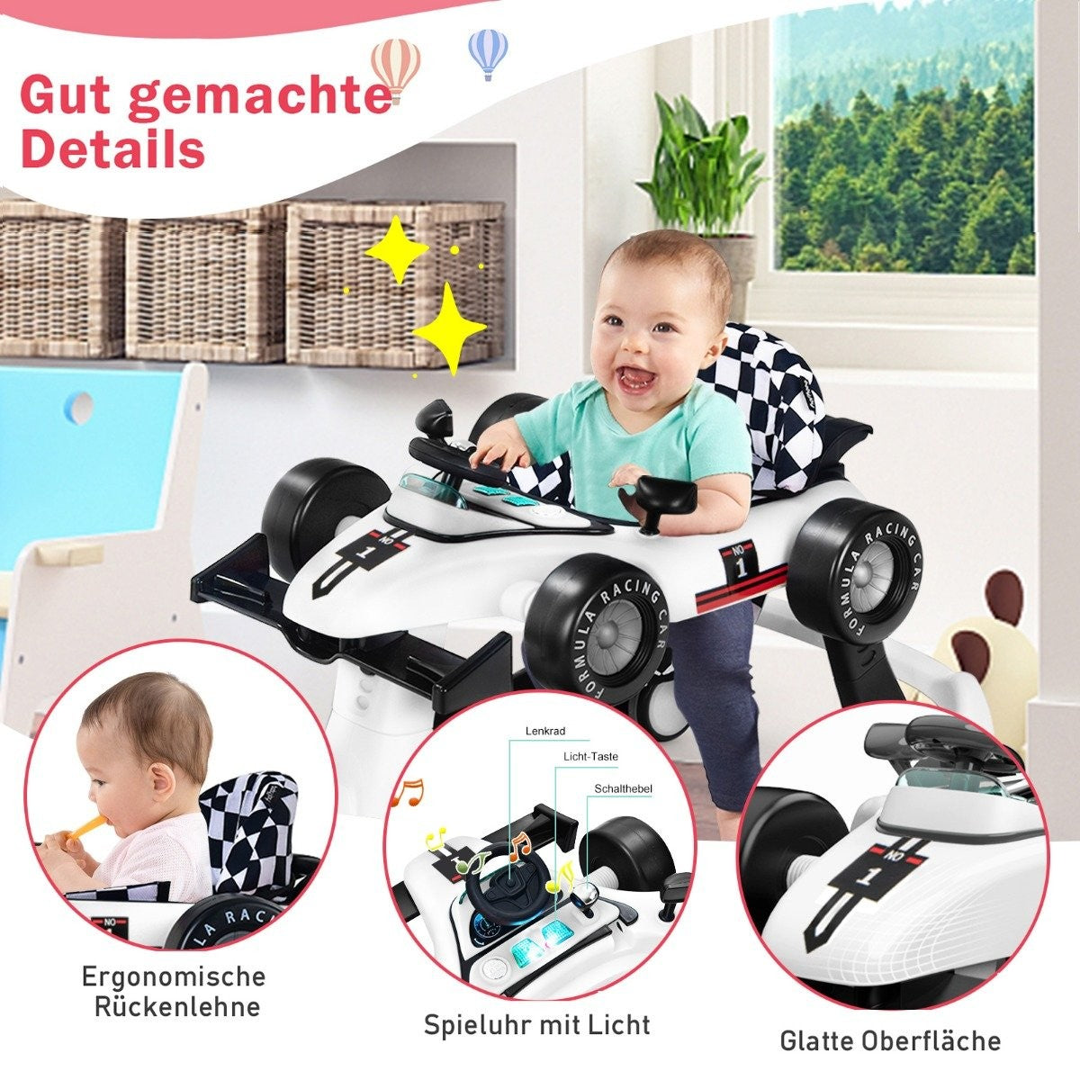 4 in 1 baby walker folding baby walker 73 x 64 x 50.5/53.5/55.5 cm white