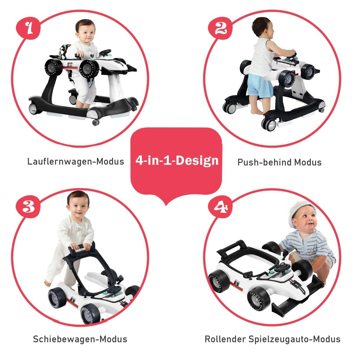 4 in 1 baby walker folding baby walker 73 x 64 x 50.5/53.5/55.5 cm white