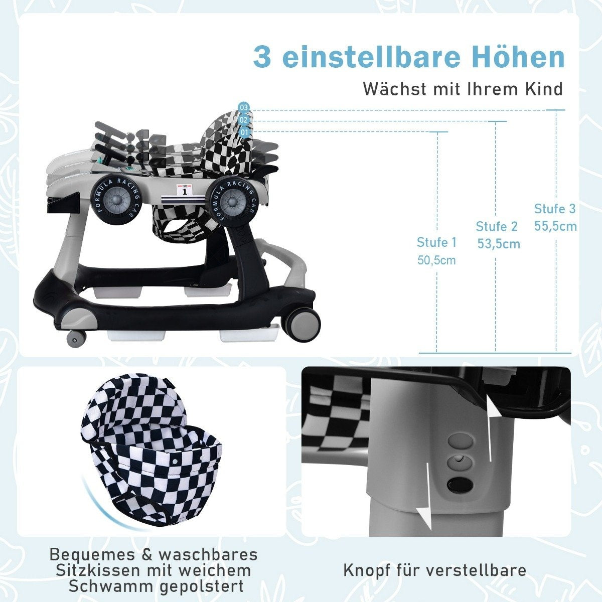 4 in 1 baby walker folding baby walker gray