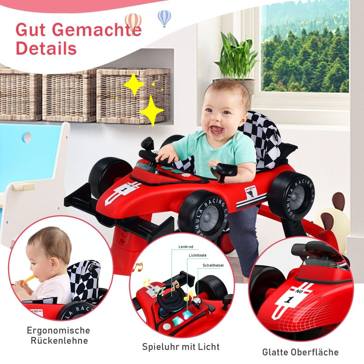 4 in 1 baby walker folding baby walker with adjustable height red
