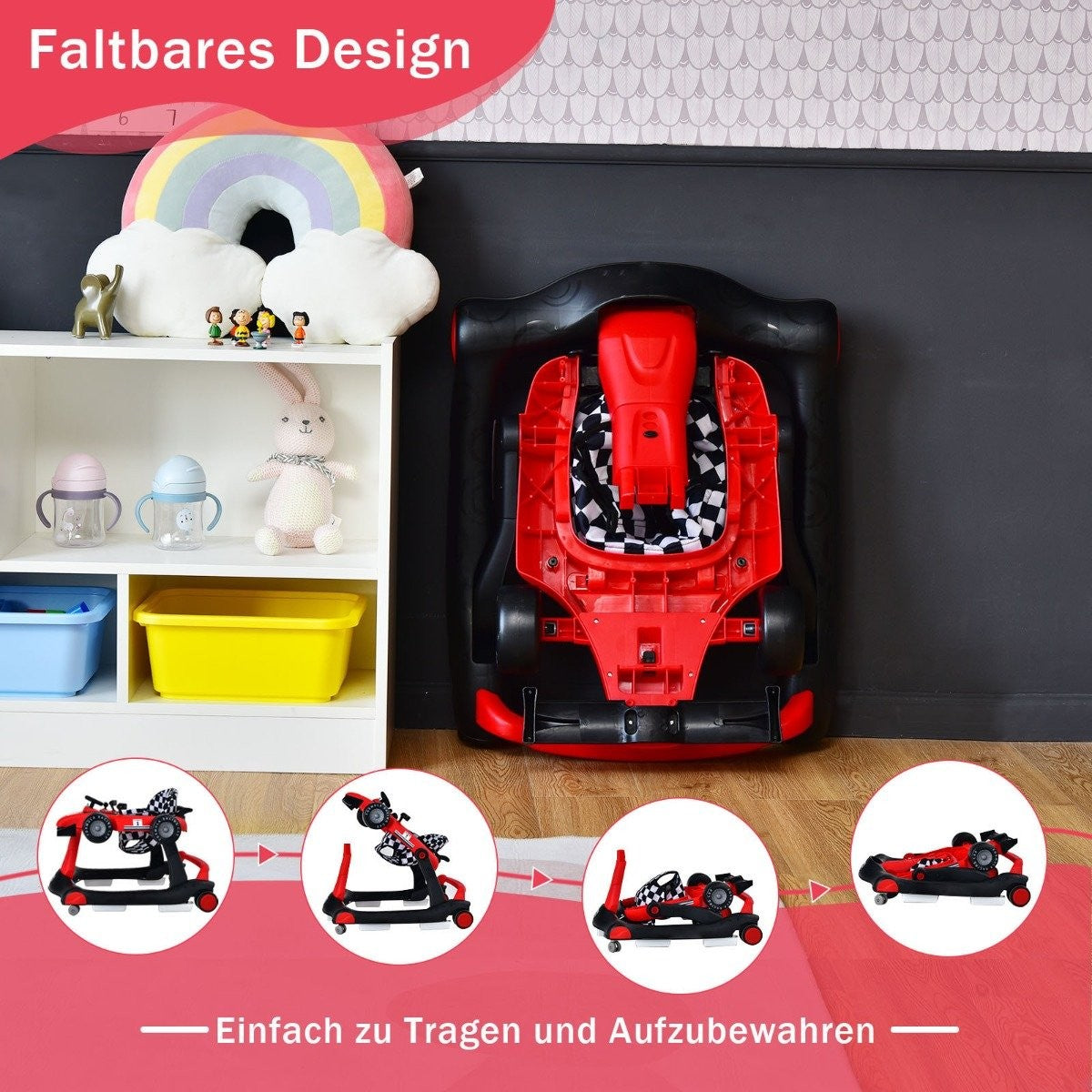 4 in 1 baby walker folding baby walker with adjustable height red