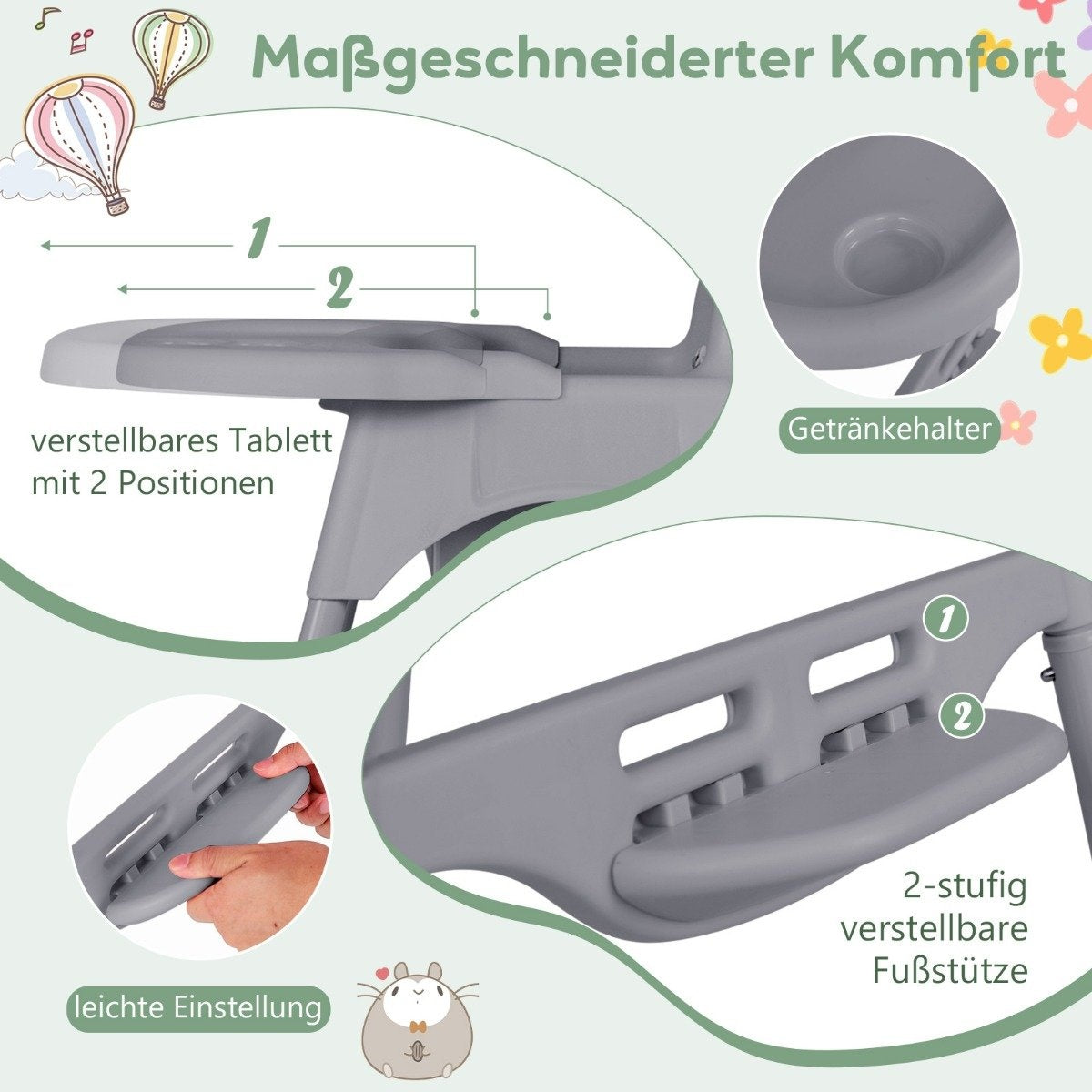 4 in 1 high chair baby high chair with removable tray baby high chair gray