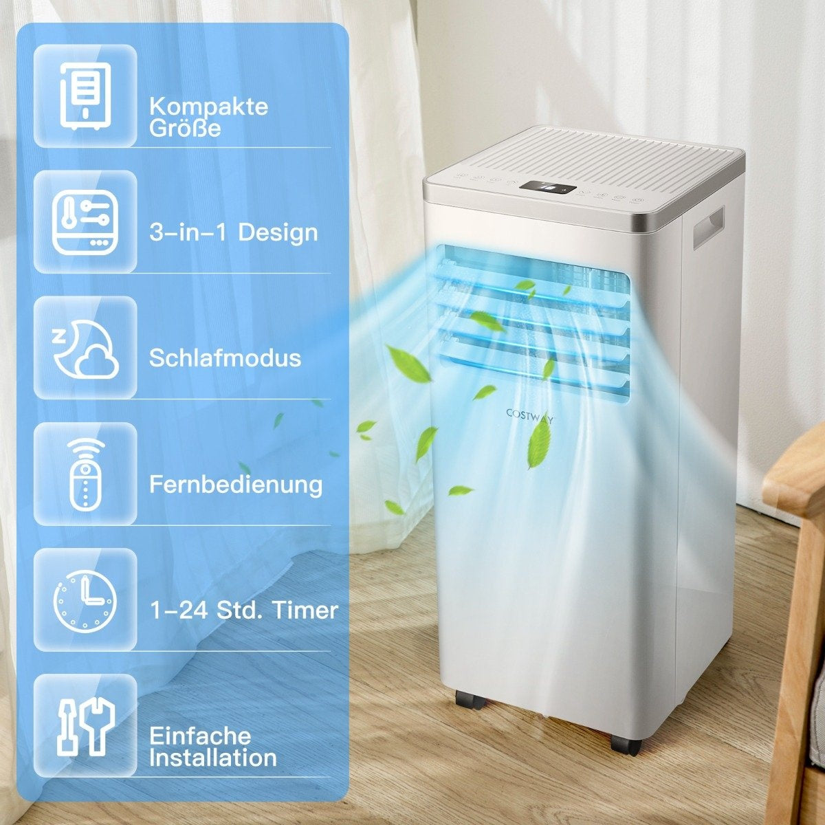 4 in 1 mobile air conditioning cooling & ventilating & dehumidifying air conditioning unit with exhaust hose 7000BTU white