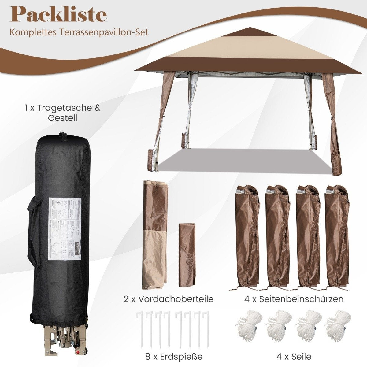 4m x 4m Patio Gazebo Canopy Tent with Wheels Beige