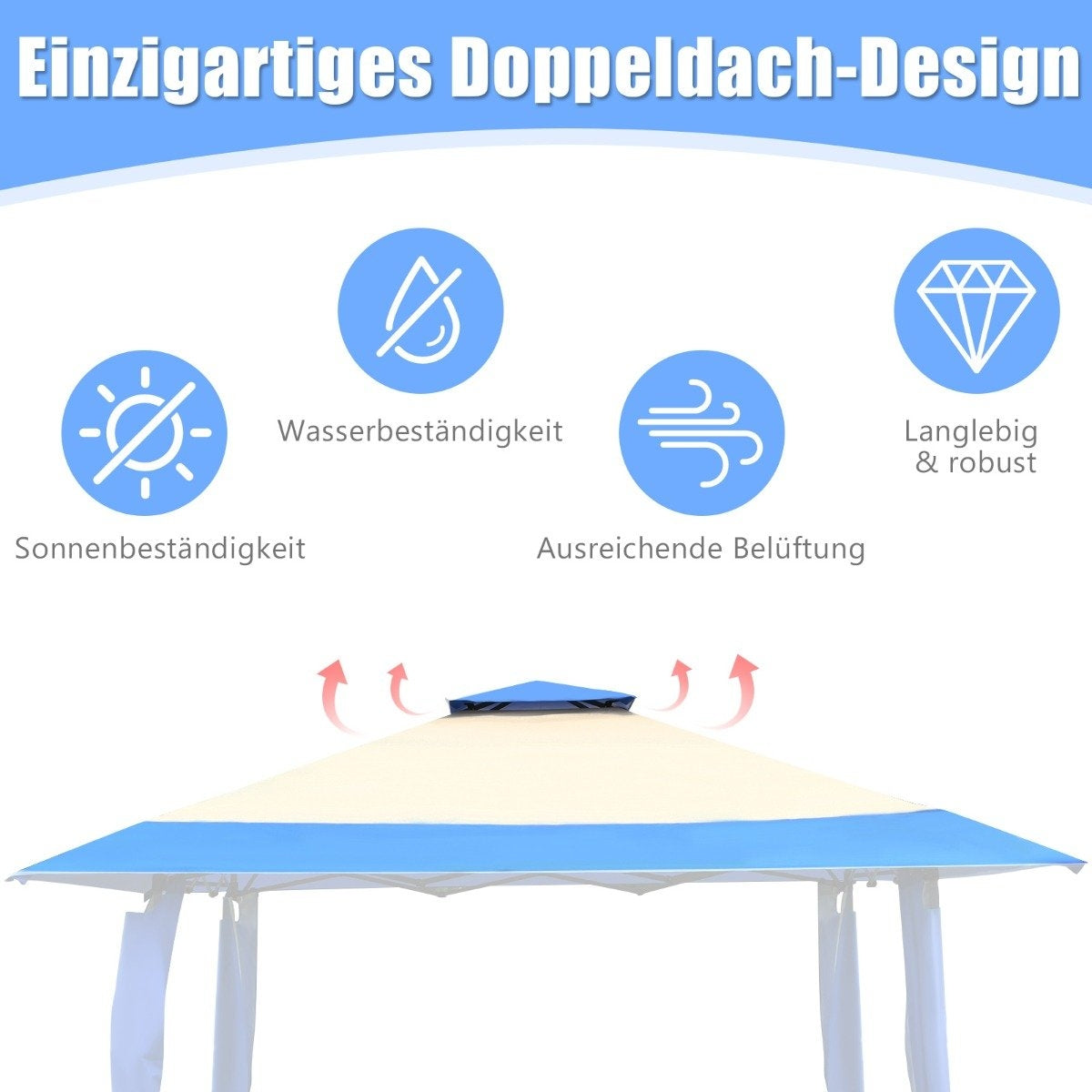 4 m x 4 m large event tent shade provider with 2-story roof blue