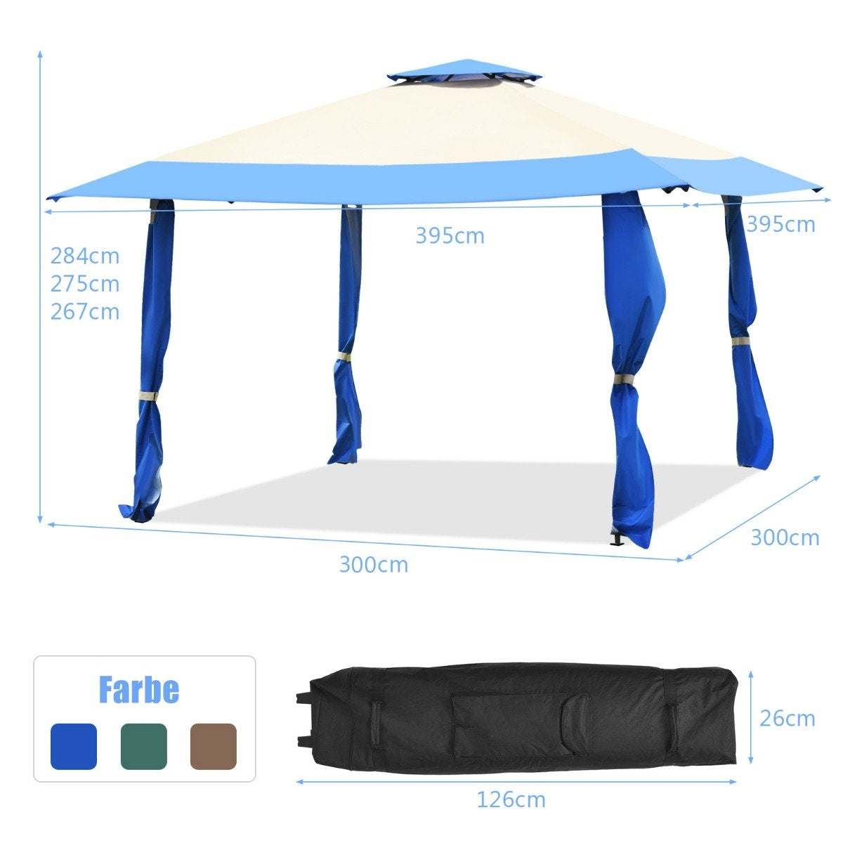 4 m x 4 m large event tent shade provider with 2-story roof blue