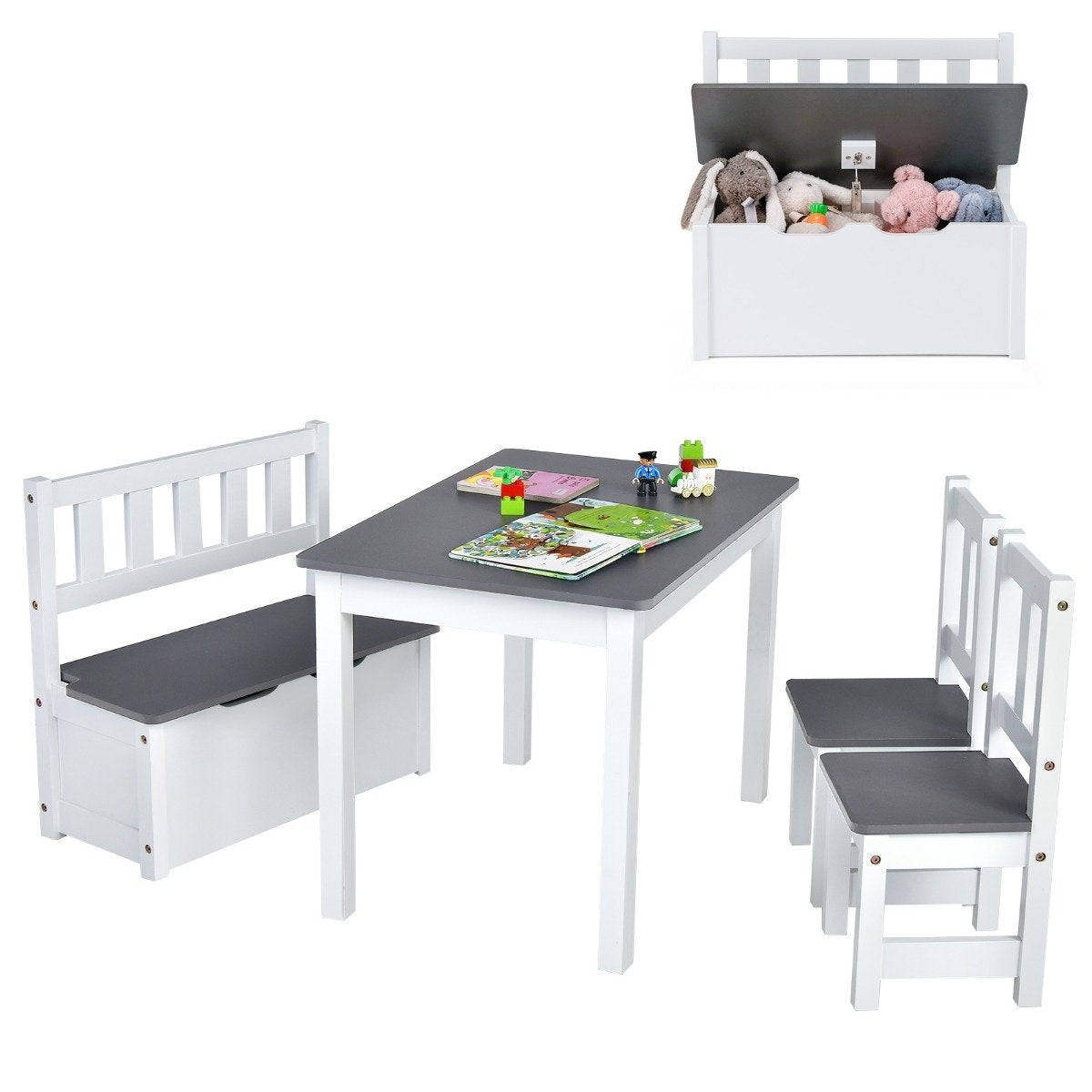 4-piece children's seating group wooden seating group children's children's table group gray + white