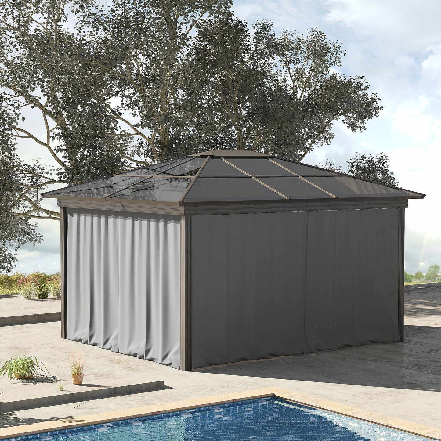 Pavilion side walls, polyester, 3x3m, light grey, hook attachment