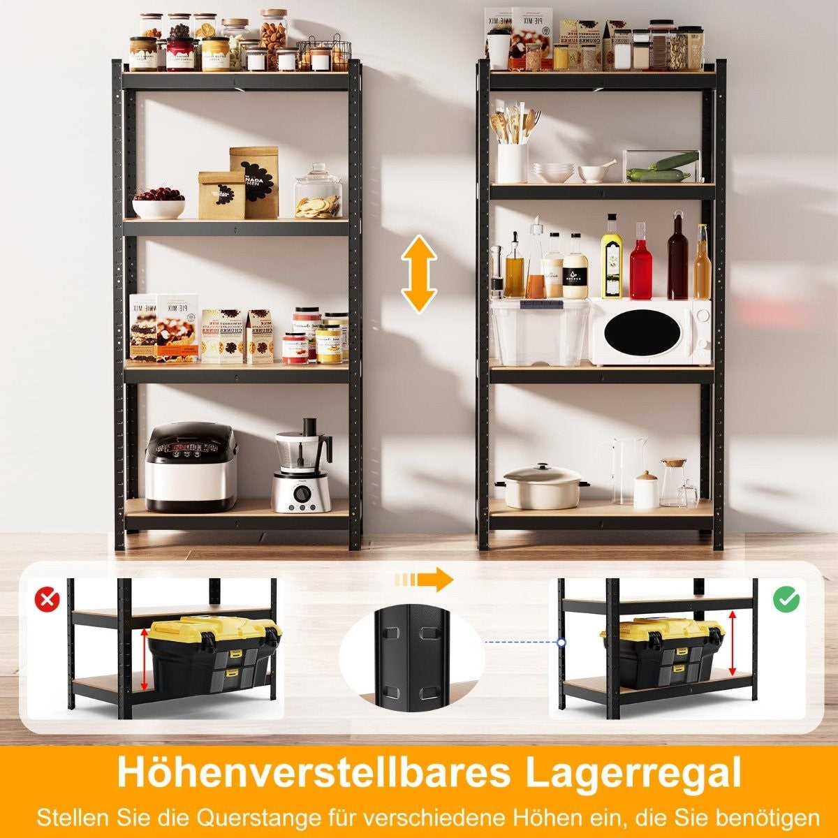 4 tier storage rack with metal frame, heavy-duty rack, can hold up to 720 kg, metal rack, black