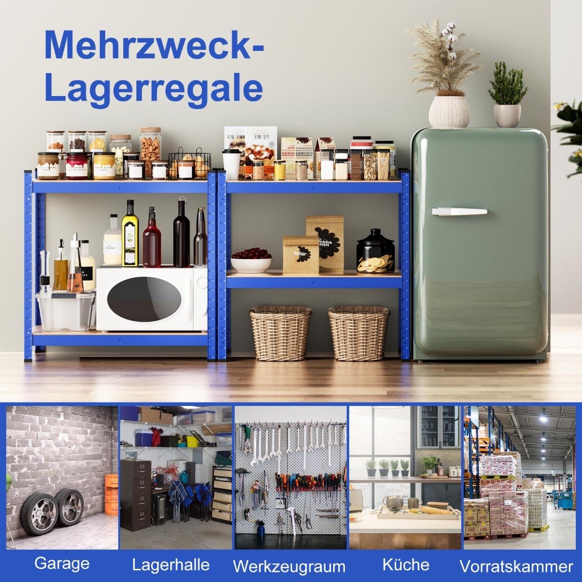4 tier storage rack with metal frame, heavy duty rack, can hold up to 720 kg, metal rack, blue