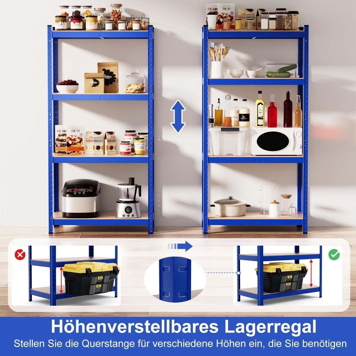 4 tier storage rack with metal frame, heavy duty rack, can hold up to 720 kg, metal rack, blue