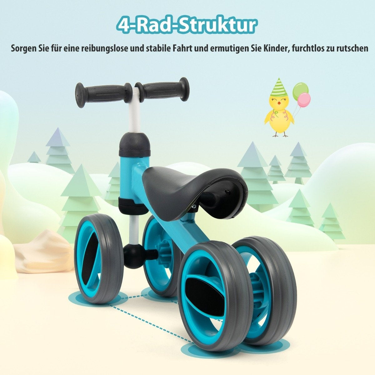 4 wheels children's balance bike without pedal for children from 1-2 years blue