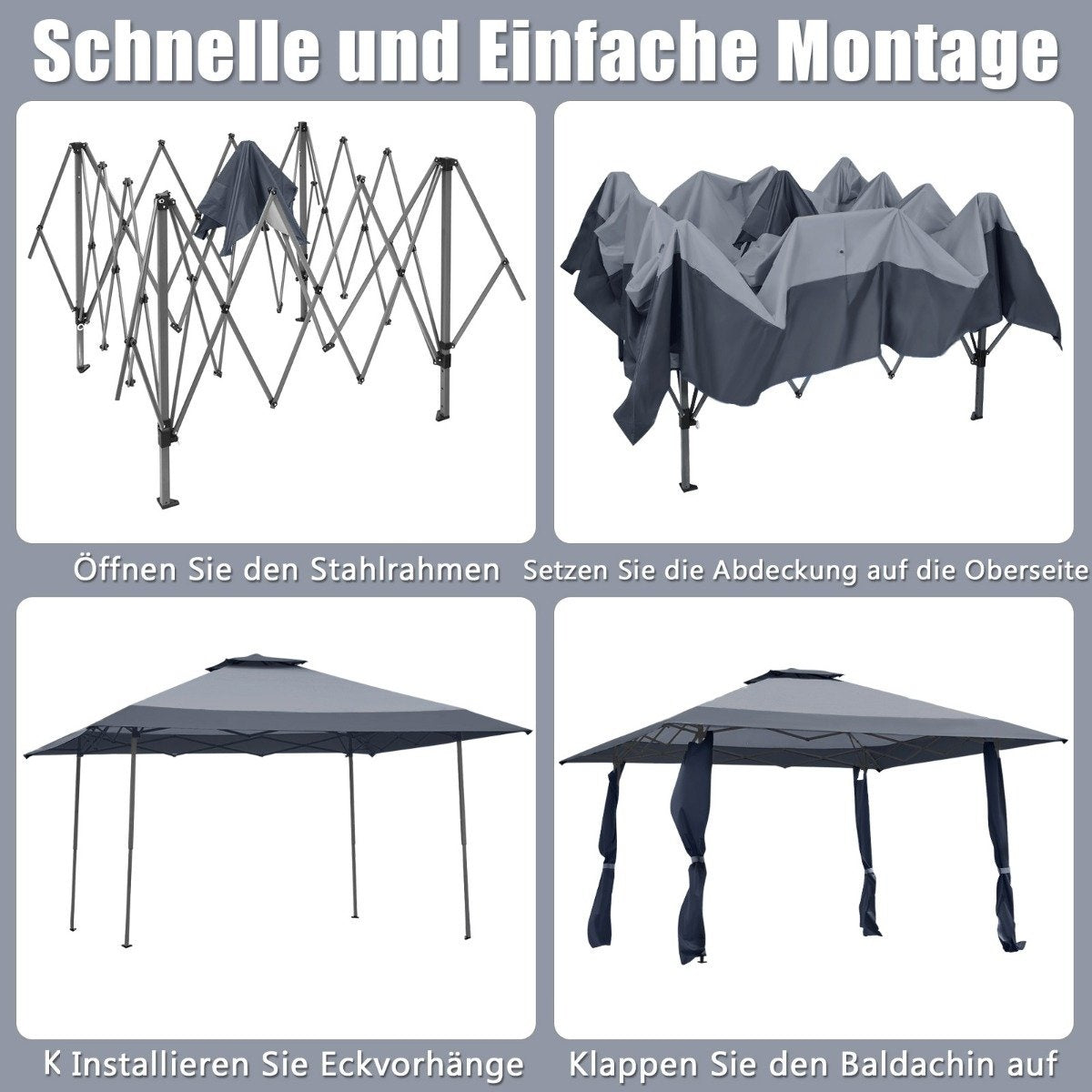4x4m Event Canopy Tent, Double Roof, Adjustable Heights