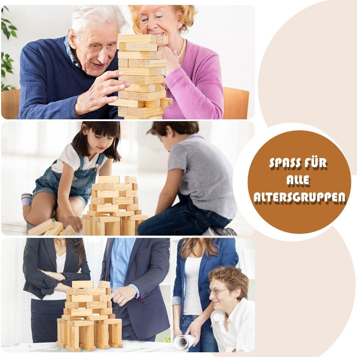 54 blocks made of pine wood Darn tower game building blocks game 5 x 3.3 x 15.2 cm natural