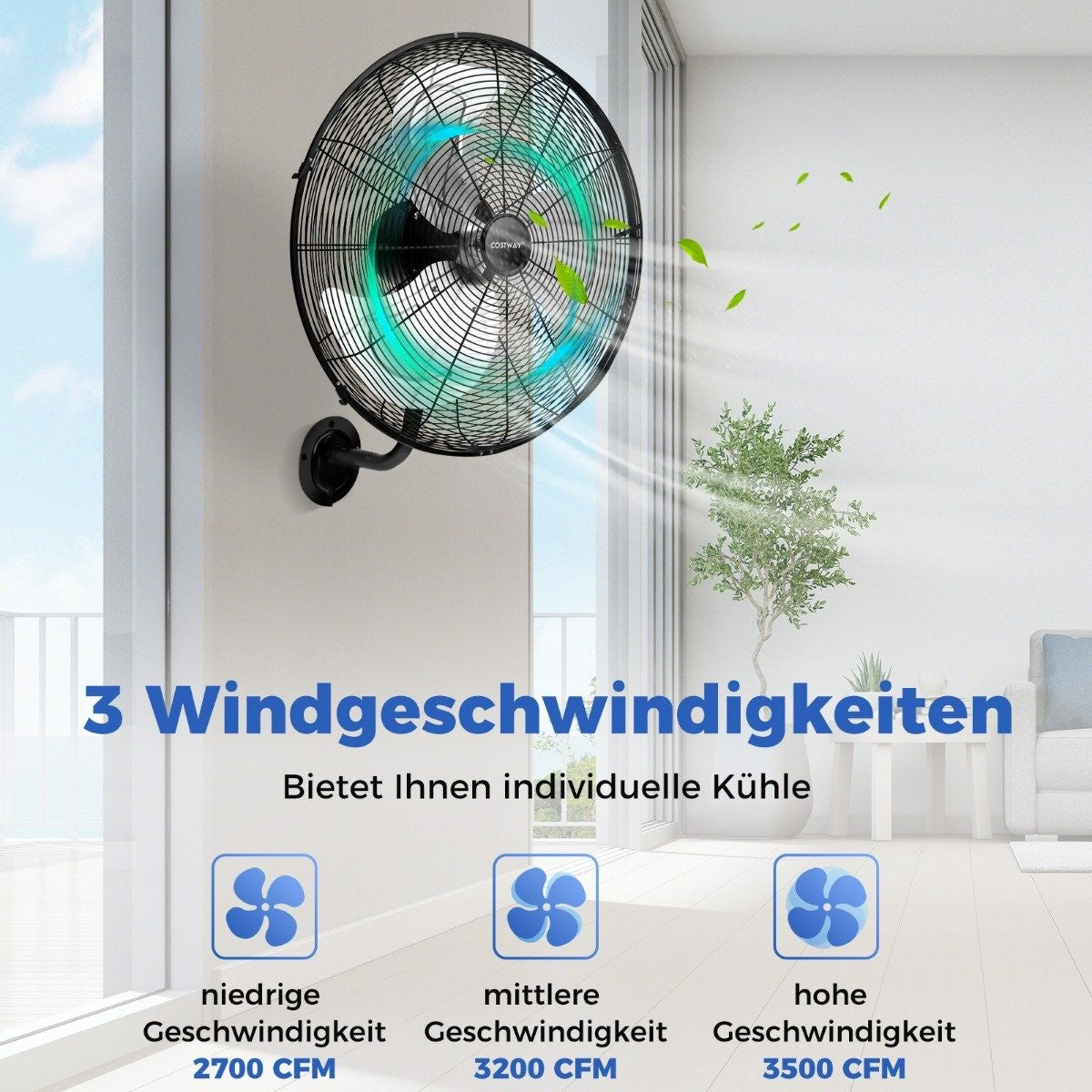 Ø56 cm Wall Fan Oscillating Fan for Warehouse Greenhouse Workshop Terrace and Cellar Black